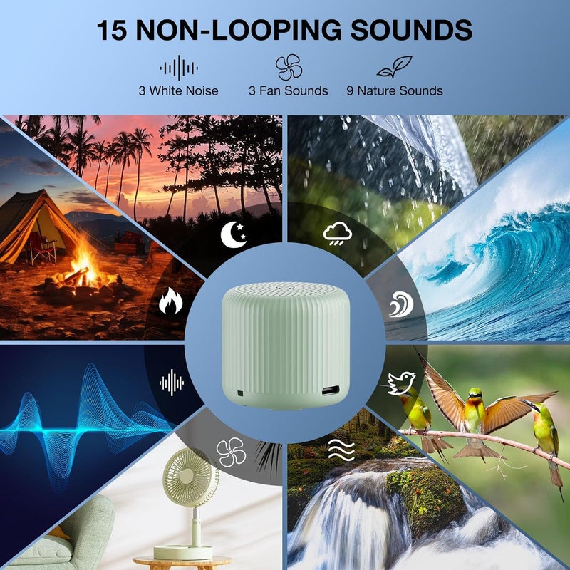LEICEX White Noise Machine Baby Portable Sound Machine, Travel Sound Machine,15 Non-Looping Sound Timer and Memory Play, Mini White Noise Machine for Sleeping Office Travel （Mint） - Image 3